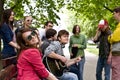 Group of people on city. Music. Royalty Free Stock Photo