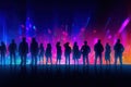 A group of people in the city, neon colors. AI generative Royalty Free Stock Photo