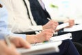 Group of people clap their arm in row during seminar Royalty Free Stock Photo