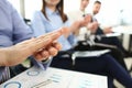 Group of people clap their arm in row during seminar Royalty Free Stock Photo