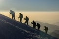 Group of people climbs the mountain Elbrus