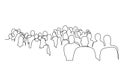 Group of people continuous one line vector drawing. Crowd standing at concert, meeting. Royalty Free Stock Photo