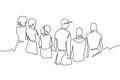 Group of people continuous one line vector drawing. Family, friends hand drawn characters. Crowd standing