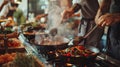 Group of People Cooking Food on Stove