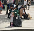 A group of people in costume stood in the street at the annual hebden bridge steampunk weekend