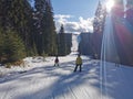 A group of people cross country skiing on a snow covered slope Royalty Free Stock Photo