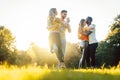 Group of people dancing Kizomba in sunset Royalty Free Stock Photo