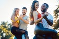 Group of people dancing Kizomba in sunset Royalty Free Stock Photo