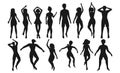 Group people dancing silhouette set figure active men women simple collection party dancer poses Royalty Free Stock Photo