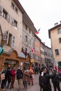 Group of people demonstrating against the state oppression of health pass and vacination on the public in Annecy, France