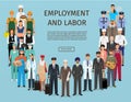 Group of people with different occupation. Employment and labor day banner. Employee characters standing together. Royalty Free Stock Photo