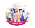 A Group Of People Of Different Professions. Businessman, Chef, Policewoman, construction workers. Labour Day On 1 May. vector