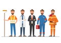 A group of people of different professions on a white background