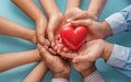 A group of people of diverse ages and ethnicities standing in a circle with their hands . generative ai Royalty Free Stock Photo