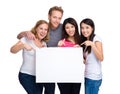 Group of people with diverse ethnicities holding blank sign for Royalty Free Stock Photo