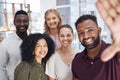 Group of people, diversity and corporate friends in selfie, happy in portrait with team, solidarity and business Royalty Free Stock Photo