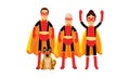 Group Of People With Dog All In Superheroe Costumes Vector Illustrations