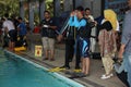 A group of people doing diving training in a swimming pool Royalty Free Stock Photo