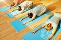 group of people doing yoga exercises at studio Royalty Free Stock Photo