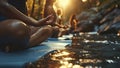 group of people doing yoga in the nature, yoga time in the naturre, people relaxing in the nature Royalty Free Stock Photo