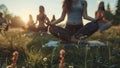 group of people doing yoga in the nature, yoga time in the naturre, people relaxing in the nature Royalty Free Stock Photo