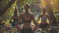 group of people doing yoga in the nature, yoga time in the naturre, people relaxing in the nature Royalty Free Stock Photo