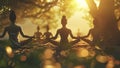 group of people doing yoga in the nature, yoga time in the naturre, people relaxing in the nature Royalty Free Stock Photo