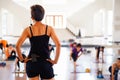 Group of people doing yoga training in yoga class in the indoor gymnasium to relax and get healthy health. Sport and recreation Royalty Free Stock Photo