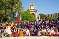 Group of people dressed as trabucaires on National Day of Catalonia Royalty Free Stock Photo