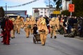 Group of people dressed in festive costumes celebrating the Fasching carnival parade in Germany