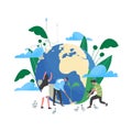 Group of people or ecologists taking care of Earth and saving planet. Environmental protection, use of eco friendly or