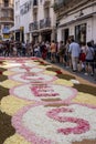 Group of people enjoying flower carpet in Sitges, Spain
