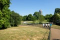 A group of people walking into nature in Hyde park