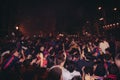 a large crowd is watching the soccer match in the streets Royalty Free Stock Photo