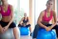 Group of people exercise with balls on yoga class Royalty Free Stock Photo