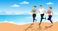 group people exercise running beside the beach, healthy active lifestyle