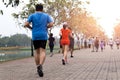 Group of people exercise walking and jogging in the park