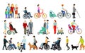 Group of People and Families with Handicaps and Walking Aids, take care,