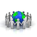 Group of people forming circle around the world