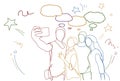 Group Of People Friends Taking Selfie Photo Doodle Men And Women Make Self Portrait On Smart Phone Embracing