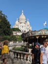 Group of people in front of the iconic Basilica of Sacre-Coeur in Paris, France Royalty Free Stock Photo