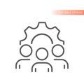 Group of people and gear cogwheel line vector icon