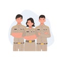 A group of people in government job wearing government uniforms. Thai government officer, teacher. Flat vector illustration