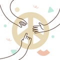 Group of people hands create together the peace symbol vector illustration Royalty Free Stock Photo
