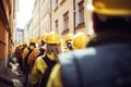 Group of People in Hard Hats Walking on a Street AI Generated