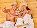 Group people in hat at sauna Royalty Free Stock Photo