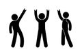 Group of people having fun, raised hand up, goat gesture, rock gesture, stick man isolated silhouettes