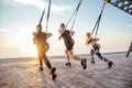 Group of people having Trx training Royalty Free Stock Photo