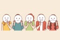 Group of people hide emotions by showing different emoticons with different mental moods