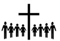 Group of People Hold Hands Gather Around a Cross